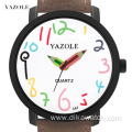 Yazole 329 New Student Casual Cheap Watch Brown Leather Analog Quartz Wrist Watches Dress Colorful Children Watch